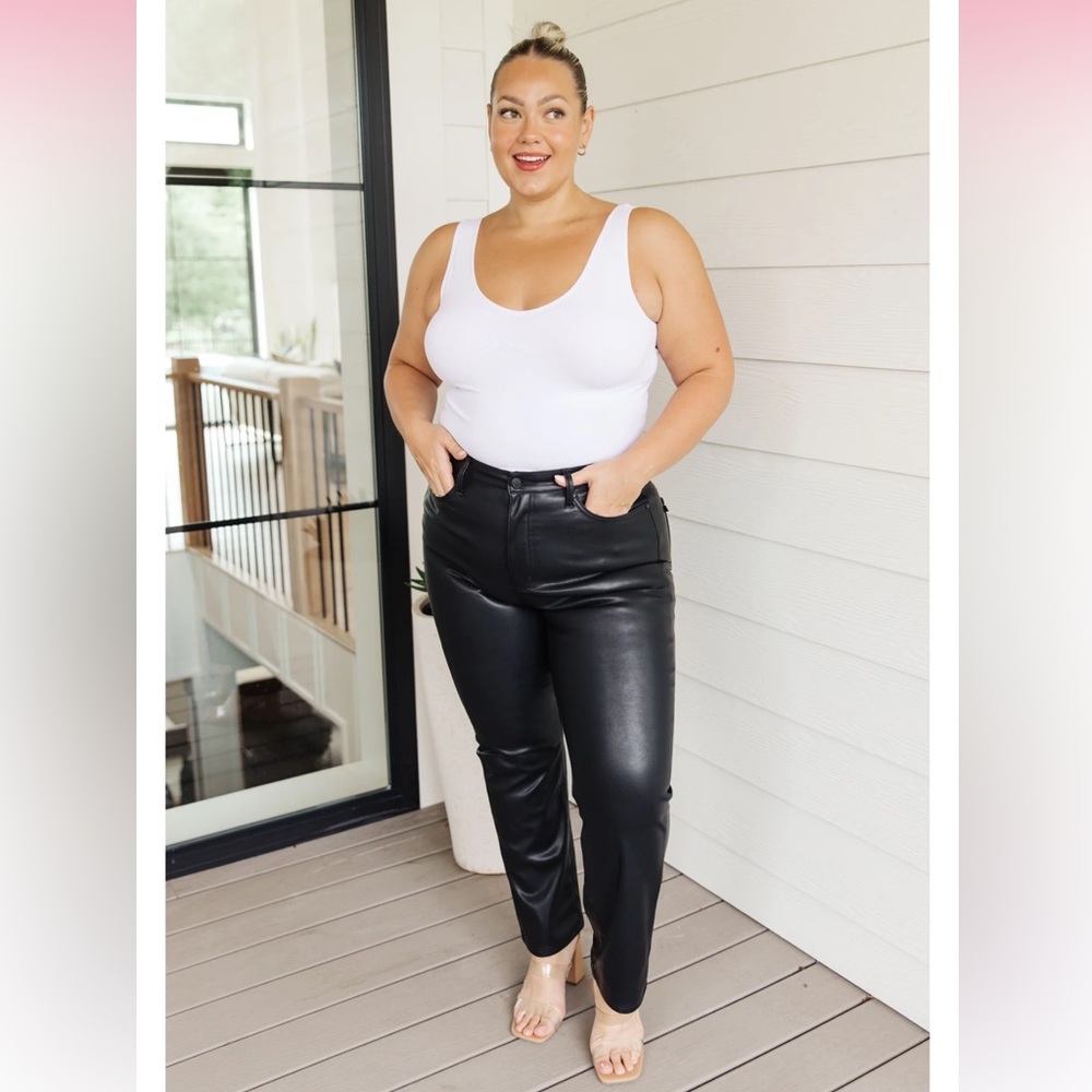 NWT Judy Blue - black, faux leather pants, straight leg